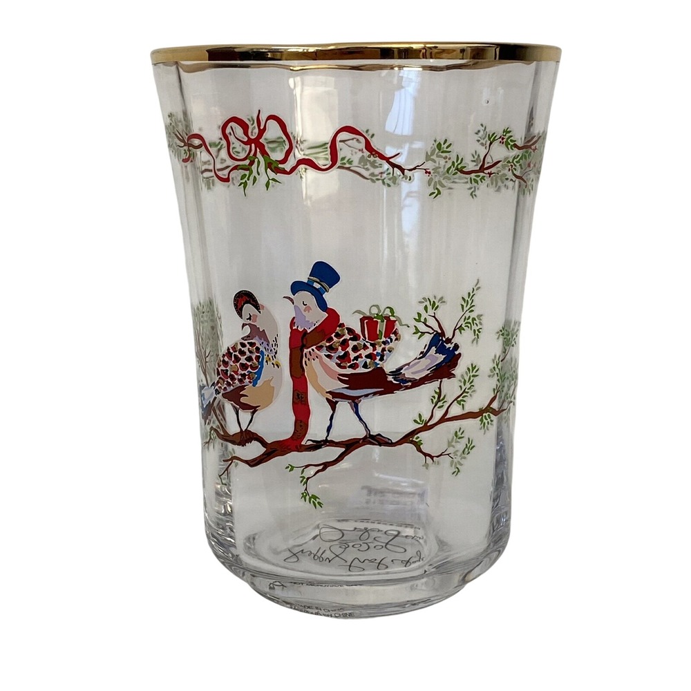 Anthropologie 12‎ Days of Christmas Two Turtle Doves Juice Glass Inslee Farris